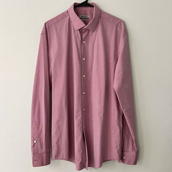 DKNY Tailored Mens Shirt Reddish Pink Check Approximate Size Large *See Details - Picture 2 of 8